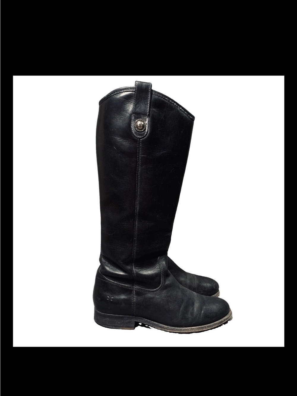 Frye Melissa Button Tall Black Leather Riding Boots 77167 Womens 6.5B